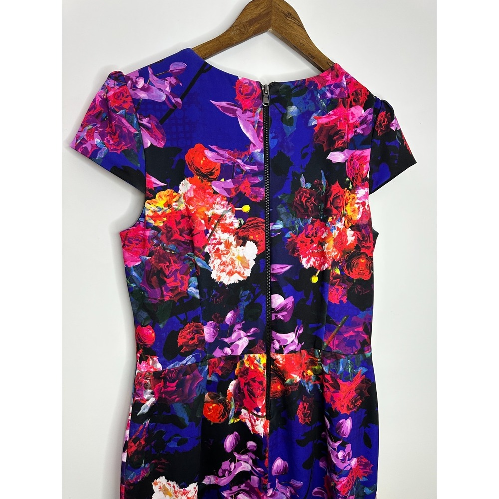 Betsey Johnson Floral Scuba Sheath Dress Size 12 Cap Sleeve Cocktail Romantic - Picture 7 of 12
